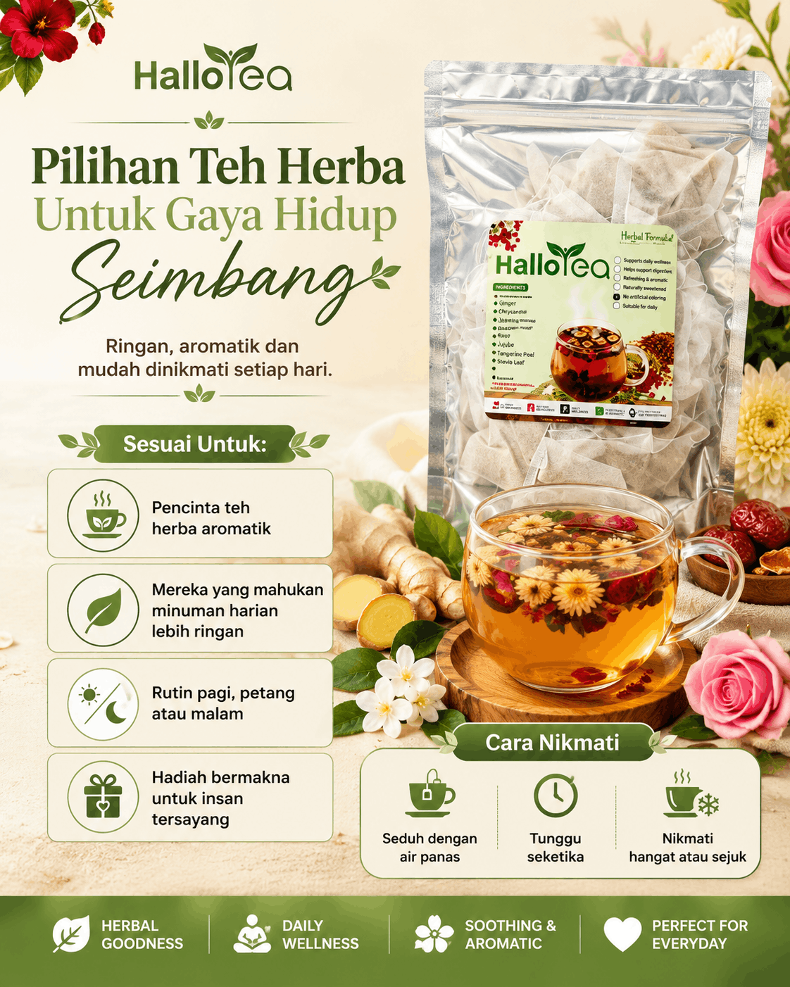 Hallo Ginger Flower Wellness Tea angle 5